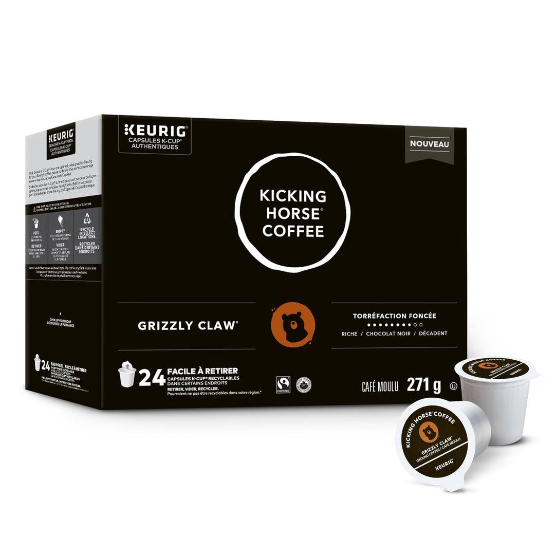 Kicking Horse Grizzly Claw Dark Roast K-Cup Pods – 24 Count - Canadian Distribution - Ships Free Within Canada on Orders Above CAD $199
