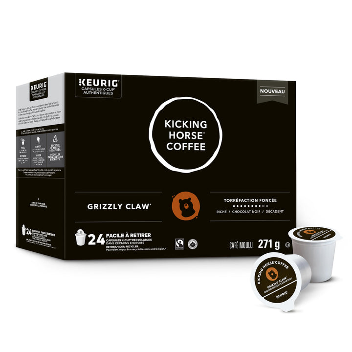 Kicking Horse Grizzly Claw Dark Roast K-Cup Pods – 24 Count - Canadian Distribution - Ships Free Within Canada on Orders Above CAD $199