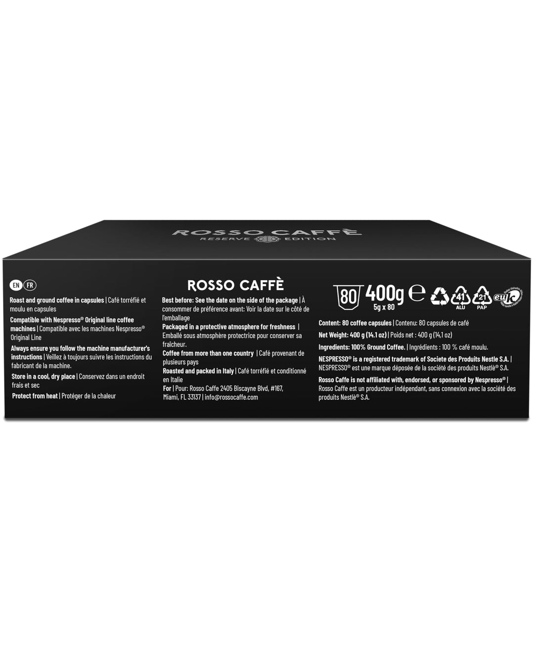 Rosso Caffè – Espresso Pods – Dark Roast Intense Pack – 80 Pods