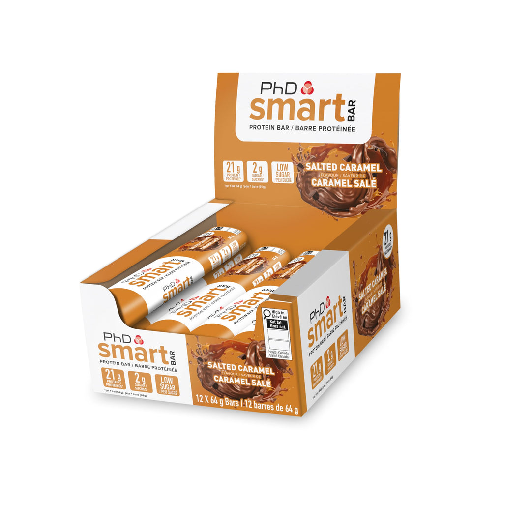 PhD Nutrition Smart Plant Bar - Salted Caramel Vegan Protein Snack, 20g Plant Protein, Low Sugar (12 Pack) - Canadian Distribution - Ships Free Within Canada on Orders Above CAD $199