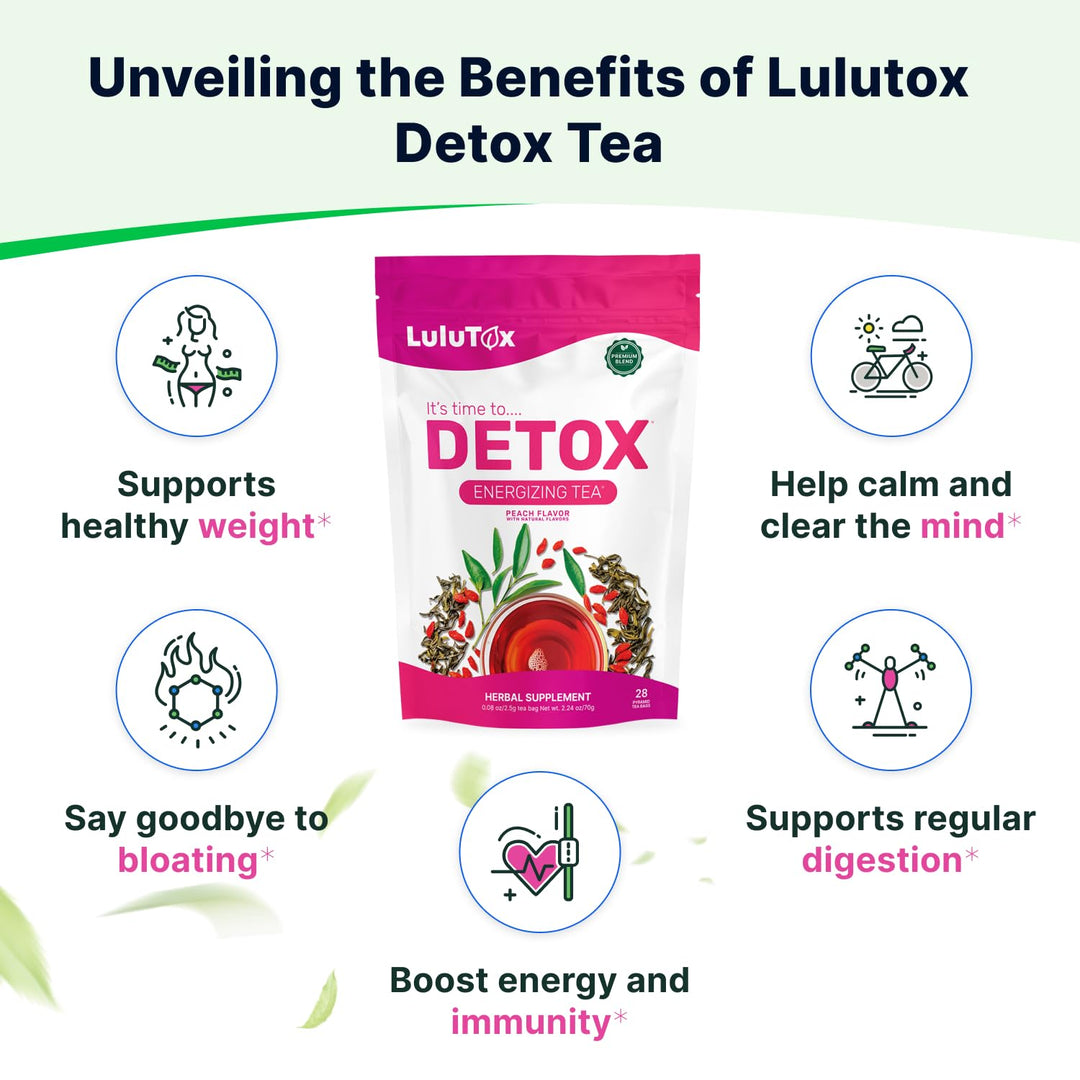LULUTOX - Detox Tea Herbal Blend - Peach Flavor - 28 Servings - Laxative-Free