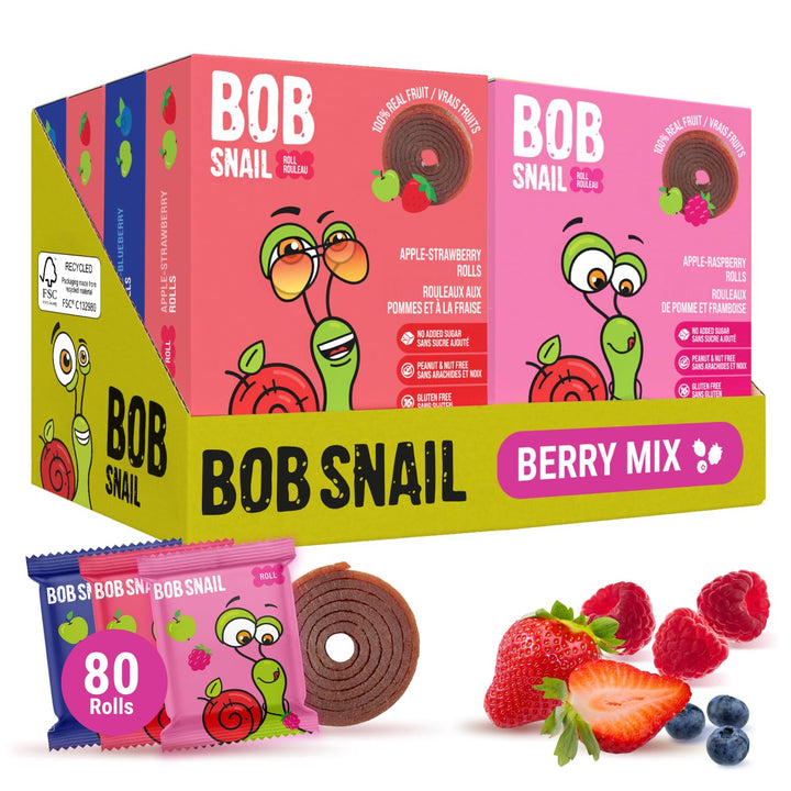 Bob Snail – Fruit Roll Ups – Mixed Fruit – 80 Rolls / 800g – No added sugar