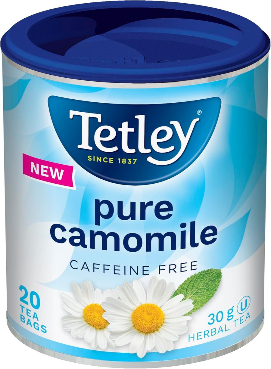 Tetley Pure Camomile Herbal Tea – 100% Camomile Flowers, Caffeine-Free, 20 Tea Bags per Box, 30g (6-Pack) - Canadian Distribution - Ships Free Within Canada on Orders Above CAD $199