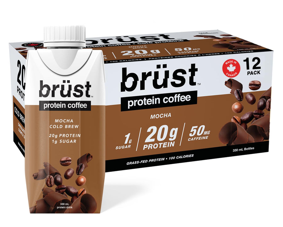 BRÜST – Protein Coffee Mocha – 20g Protein, 50mg Caffeine – 330mL, 12 Pack