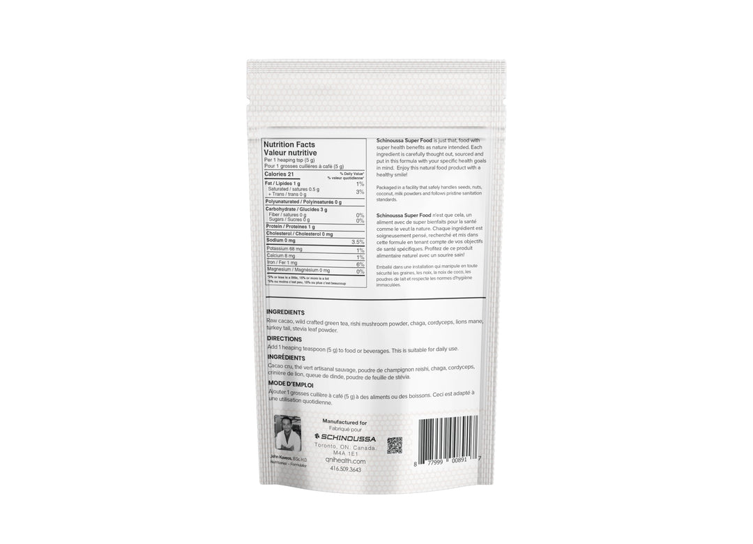 Schinoussa High Flavanol Cacao + 5 Mushrooms Superfood Powder – 300g (60 Servings) | Vegan, Gluten-Free, Antioxidant-Rich Blend - Canadian Distribution - Ships Free Within Canada on Orders Above CAD $199