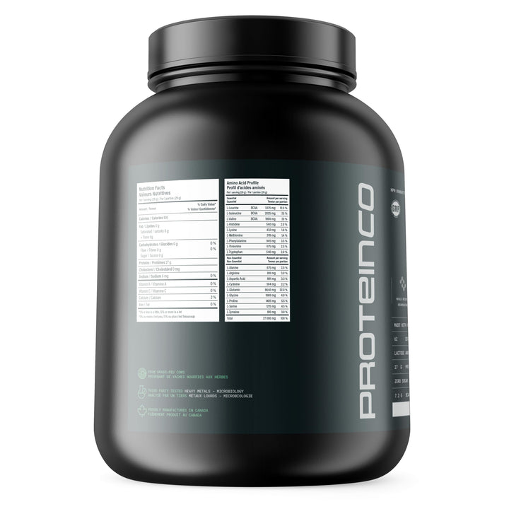 ProteinCo - Isolat de protéines de lactosérum de Nouvelle-Zélande nourries à l'herbe - Sans arôme - 1,8 kg