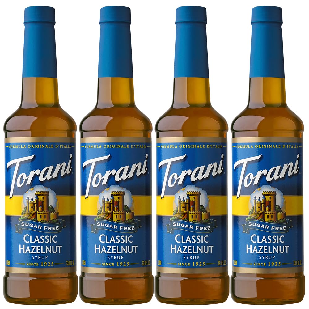 Torani Sugar-Free Classic Hazelnut Syrup – 4-Pack (750ml Bottles) - Canadian Distribution - Ships Free Within Canada on Orders Above CAD $199