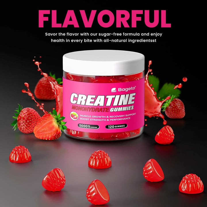 Gommes à la créatine – Fraise – 120 gommes (5 g chacune)