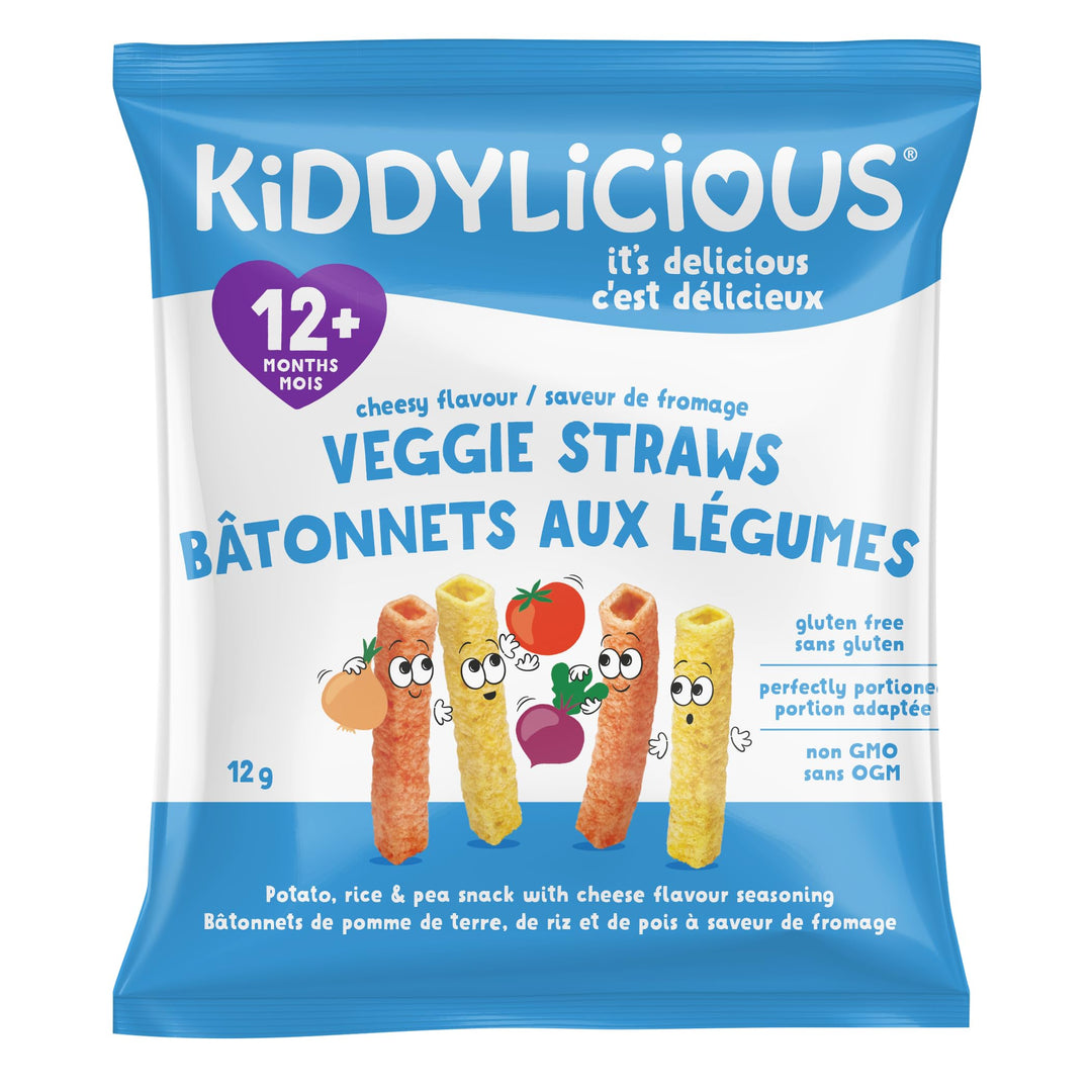 Kiddylicious Cheesy Straws - Crunchy Snack for Toddlers 12+ Months - Gluten Free, Vegan - 16 Portions (4 x 12g) - Canadian Distribution - Ships Free Within Canada on Orders Above CAD $199