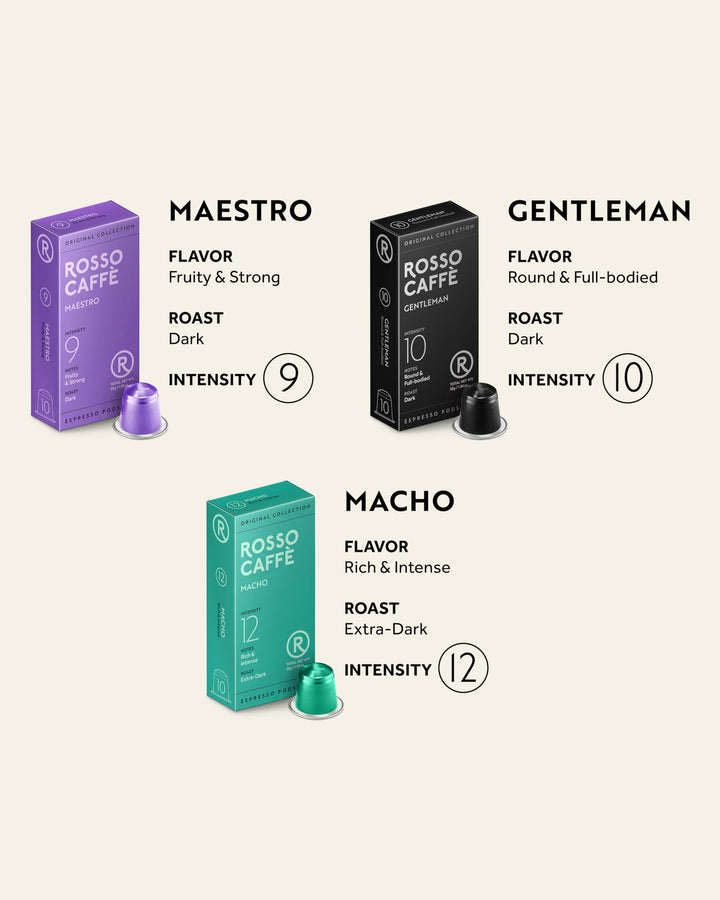 Rosso Caffè – Espresso Coffee Pods – Intense Dark Roast Variety – 120 Pods