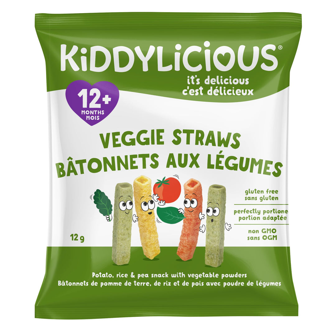Kiddylicious Veggie Straws - Crunchy Snack for Babies 12+ Months - Gluten Free, Vegan - 9 Portions, 108g - Canadian Distribution - Ships Free Within Canada on Orders Above CAD $199