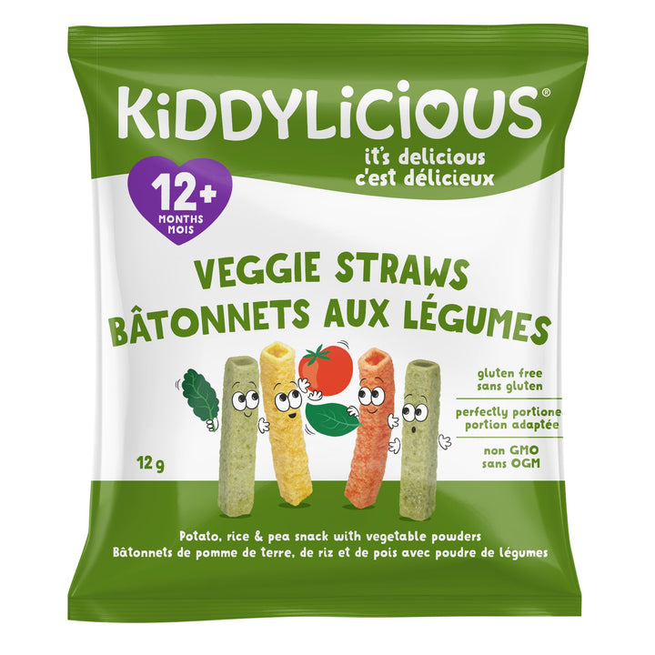 Kiddylicious Veggie Straws - Crunchy Snack for Babies 12+ Months - Gluten Free, Vegan - 9 Portions, 108g - Canadian Distribution - Ships Free Within Canada on Orders Above CAD $199