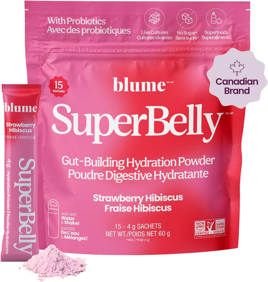 Blume – SuperBelly Hydration Packets – Strawberry Hibiscus – 15 Sticks
