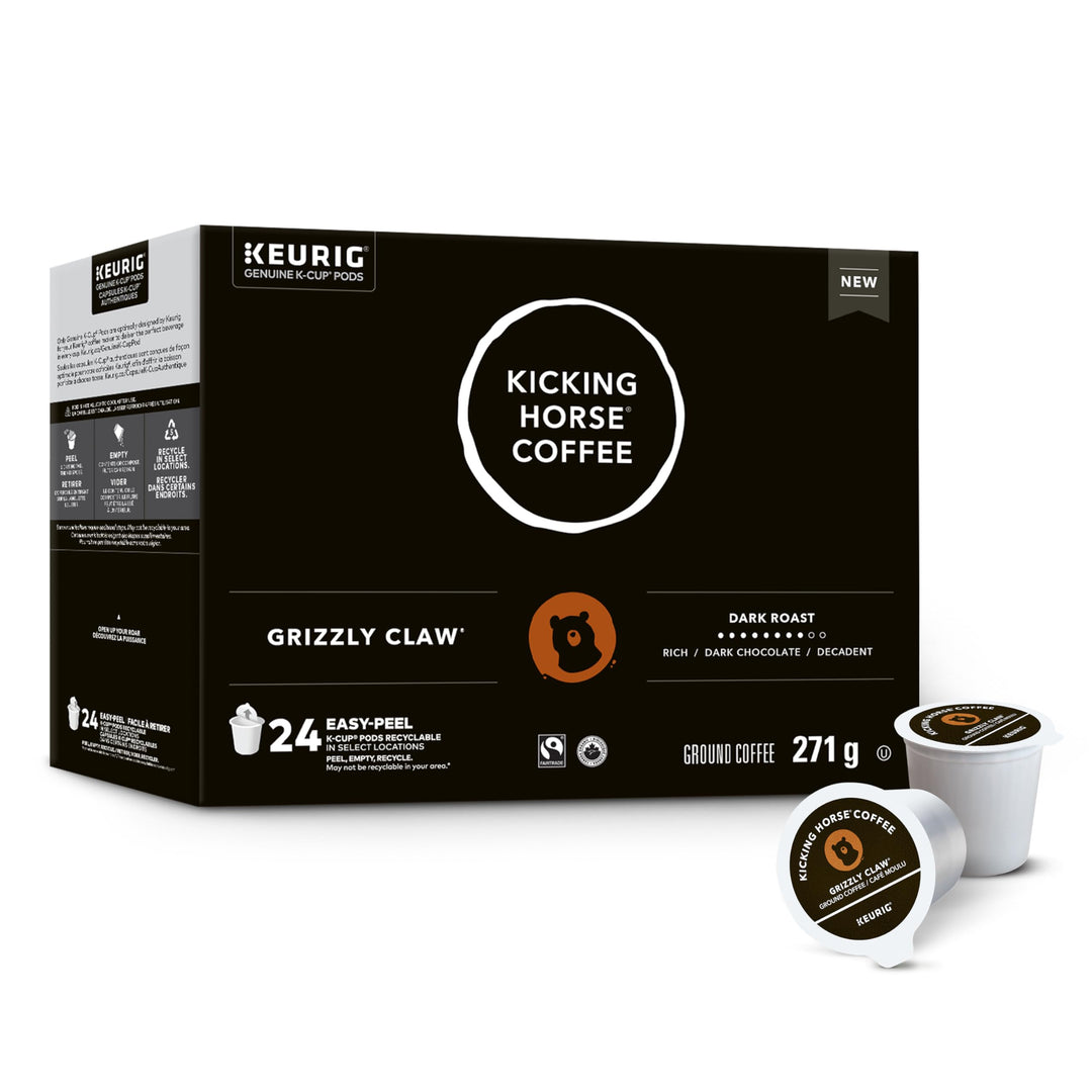 Kicking Horse Grizzly Claw Dark Roast K-Cup Pods – 24 Count - Canadian Distribution - Ships Free Within Canada on Orders Above CAD $199