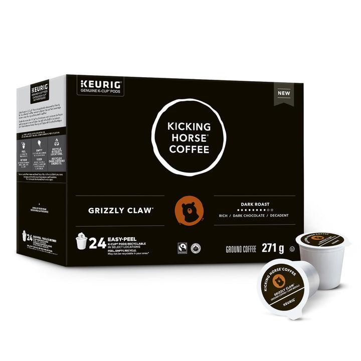 Kicking Horse Grizzly Claw Dark Roast K-Cup Pods – 24 Count - Canadian Distribution - Ships Free Within Canada on Orders Above CAD $199