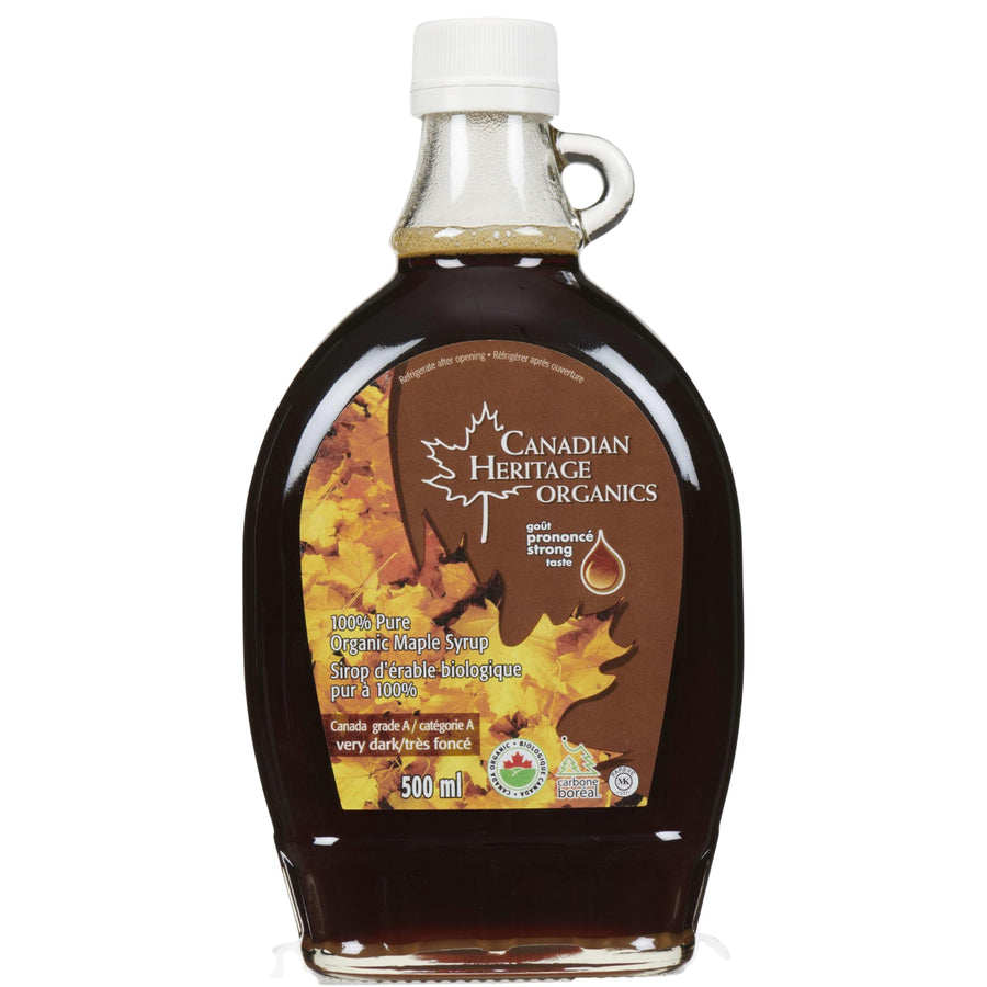Canadian Heritage Organics Pure Maple Syrup - Very Dark, Robust Flavor, 500ml - Canadian Distribution - Ships Free Within Canada on Orders Above CAD $199