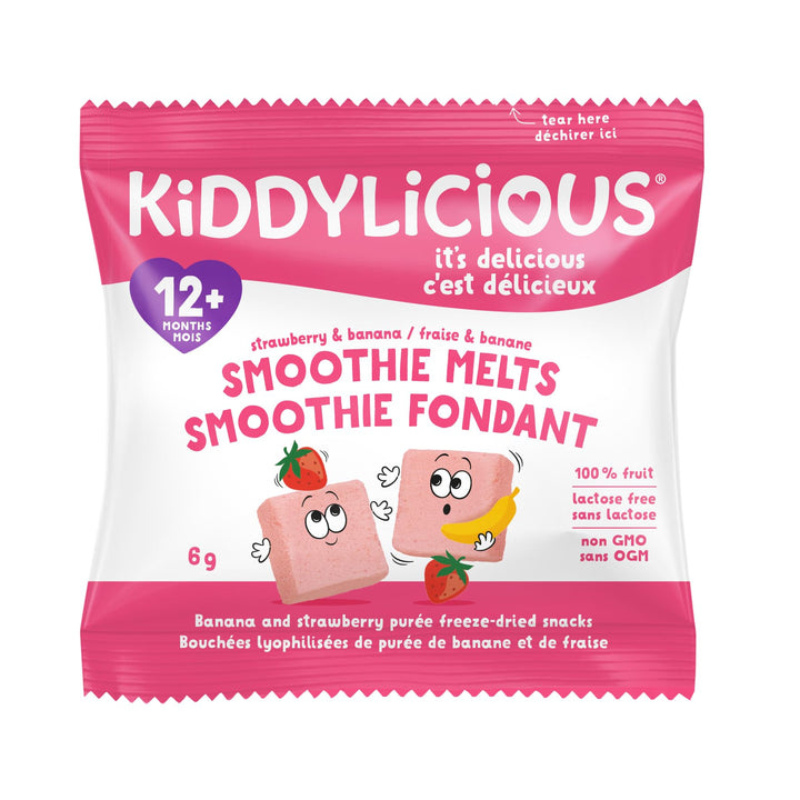 Kiddylicious Strawberry & Banana Smoothie Melts - 16 Portions, 96g - Canadian Distribution - Ships Free Within Canada on Orders Above CAD $199
