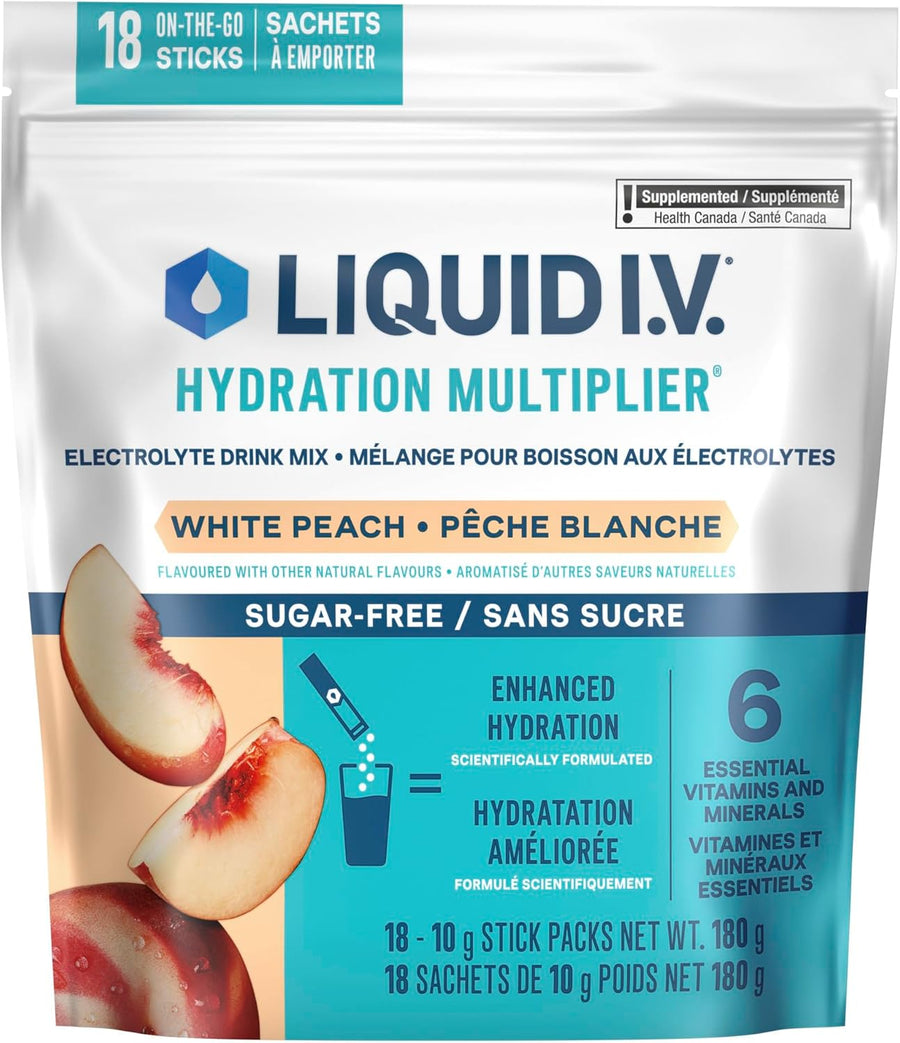 Liquid I.V. – Hydration Multiplier (Sugar Free) – White Peach – 18 Sticks