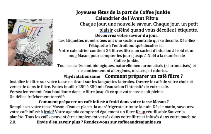 Coffee Junkie – Pour Over Coffee Advent Calendar – Assorted – 24 Servings – Organic roasted