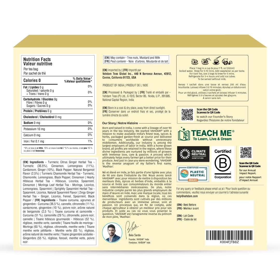 VAHDAM Herbal Tea Sampler - 36 Tea Bags in 6 Varieties | Caffeine-Free, Non-GMO Blends - Canadian Distribution - Ships Free Within Canada on Orders Above CAD $199
