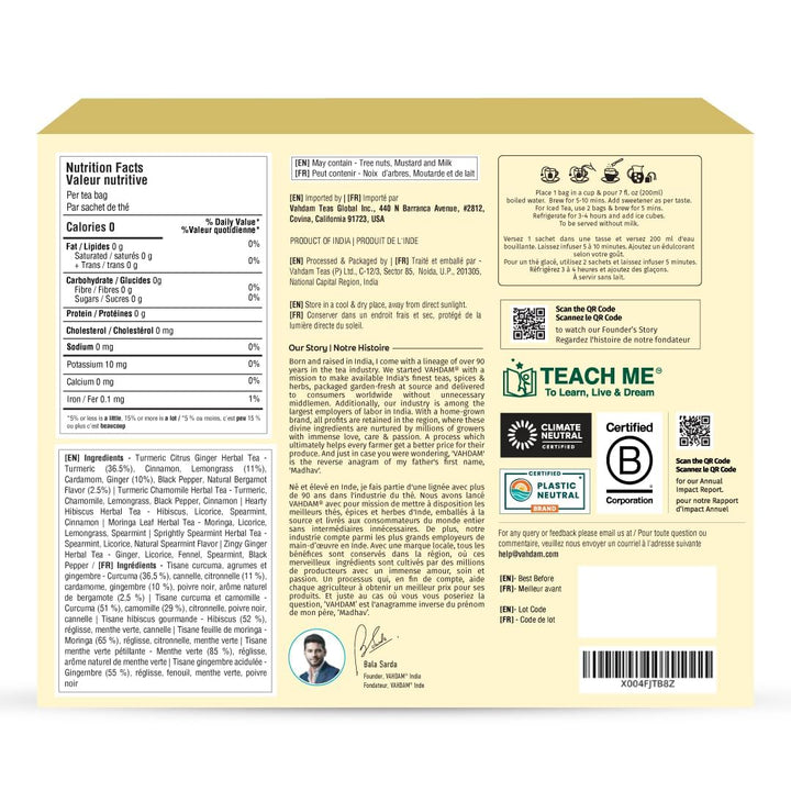 VAHDAM Herbal Tea Sampler - 36 Tea Bags in 6 Varieties | Caffeine-Free, Non-GMO Blends - Canadian Distribution - Ships Free Within Canada on Orders Above CAD $199