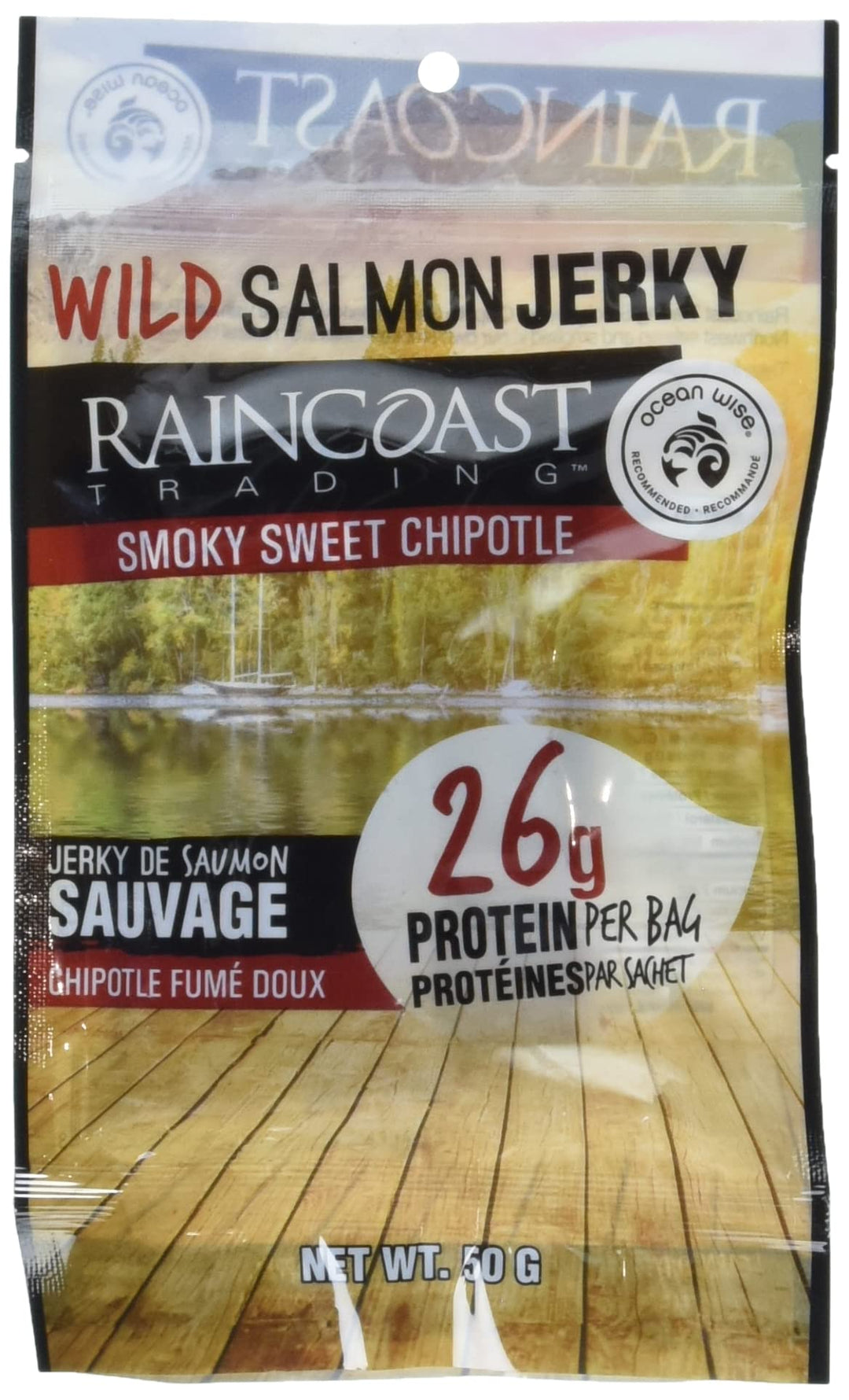RAINCOAST TRADING CO Smoky Sweet Chipotle Wild Salmon Jerky, 2 x 50g - Canadian Distribution - Ships Free Within Canada on Orders Above CAD $199