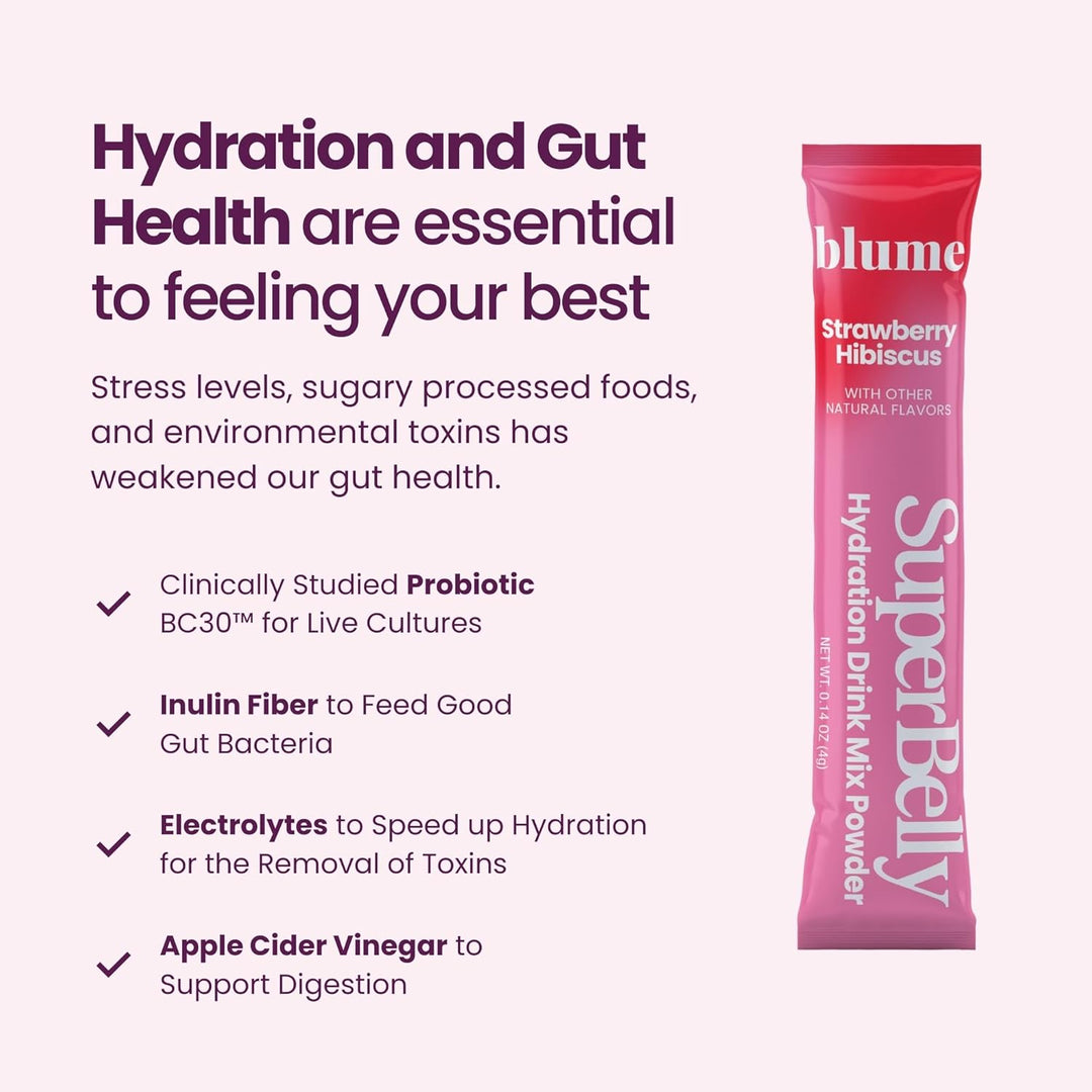 Blume – Sachets d'hydratation SuperBelly – Hibiscus à la fraise – 15 sticks