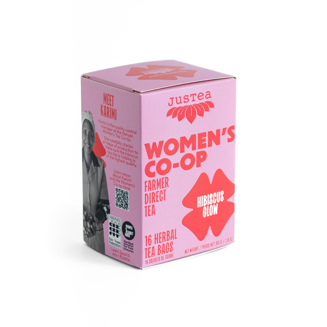 JusTea Hibiscus Glow Herbal Tea - Organic, Caffeine-Free, Fair-Trade, Plastic-Free (2 x 16 Bags) - Canadian Distribution - Ships Free Within Canada on Orders Above CAD $199