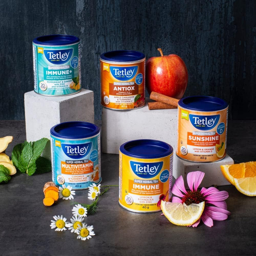 Tetley Super Herbal Tea Lemon & Echinacea - 6 Pack (120 Tea Bags Total) - Canadian Distribution - Ships Free Within Canada on Orders Above CAD $199