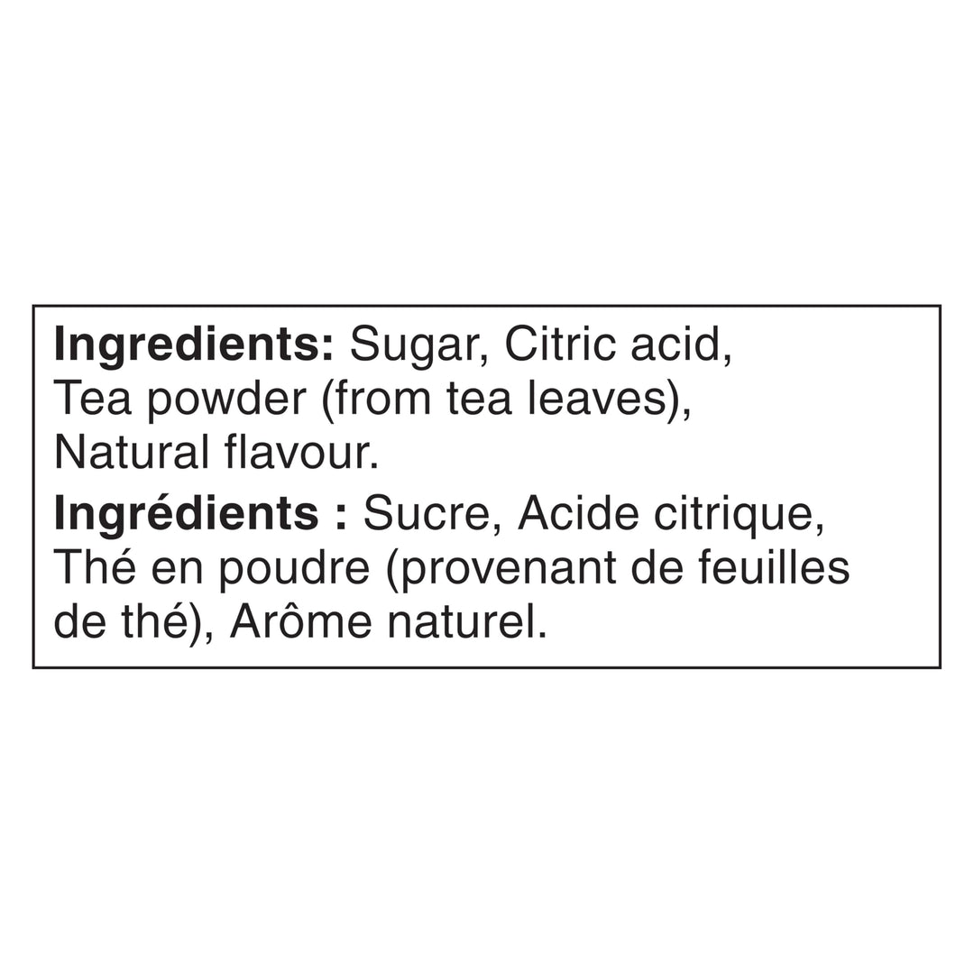 List of ingredients for nestle lemon iced tea on a white background