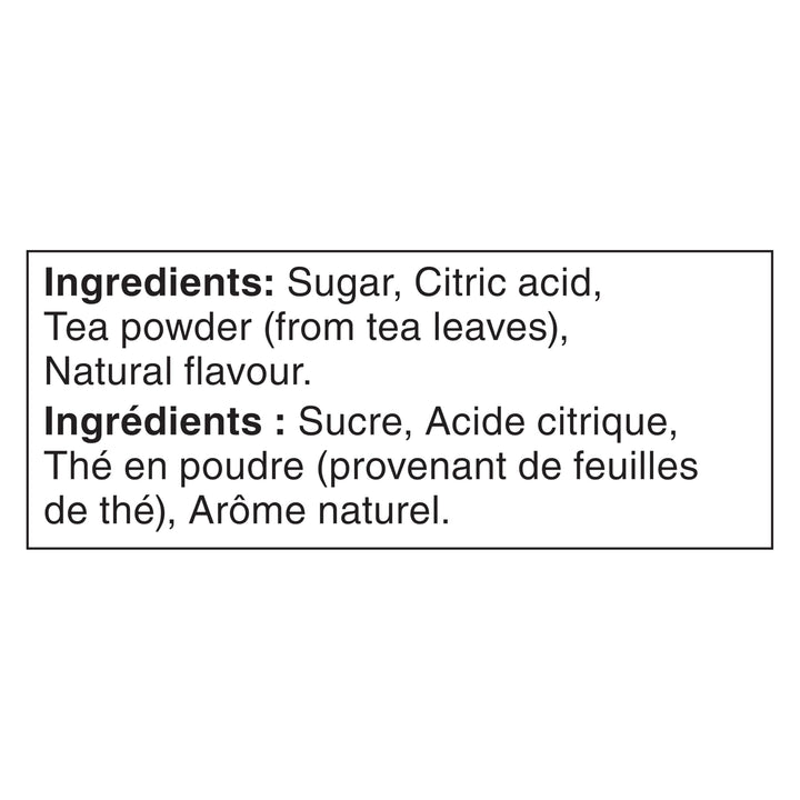 List of ingredients for nestle lemon iced tea on a white background