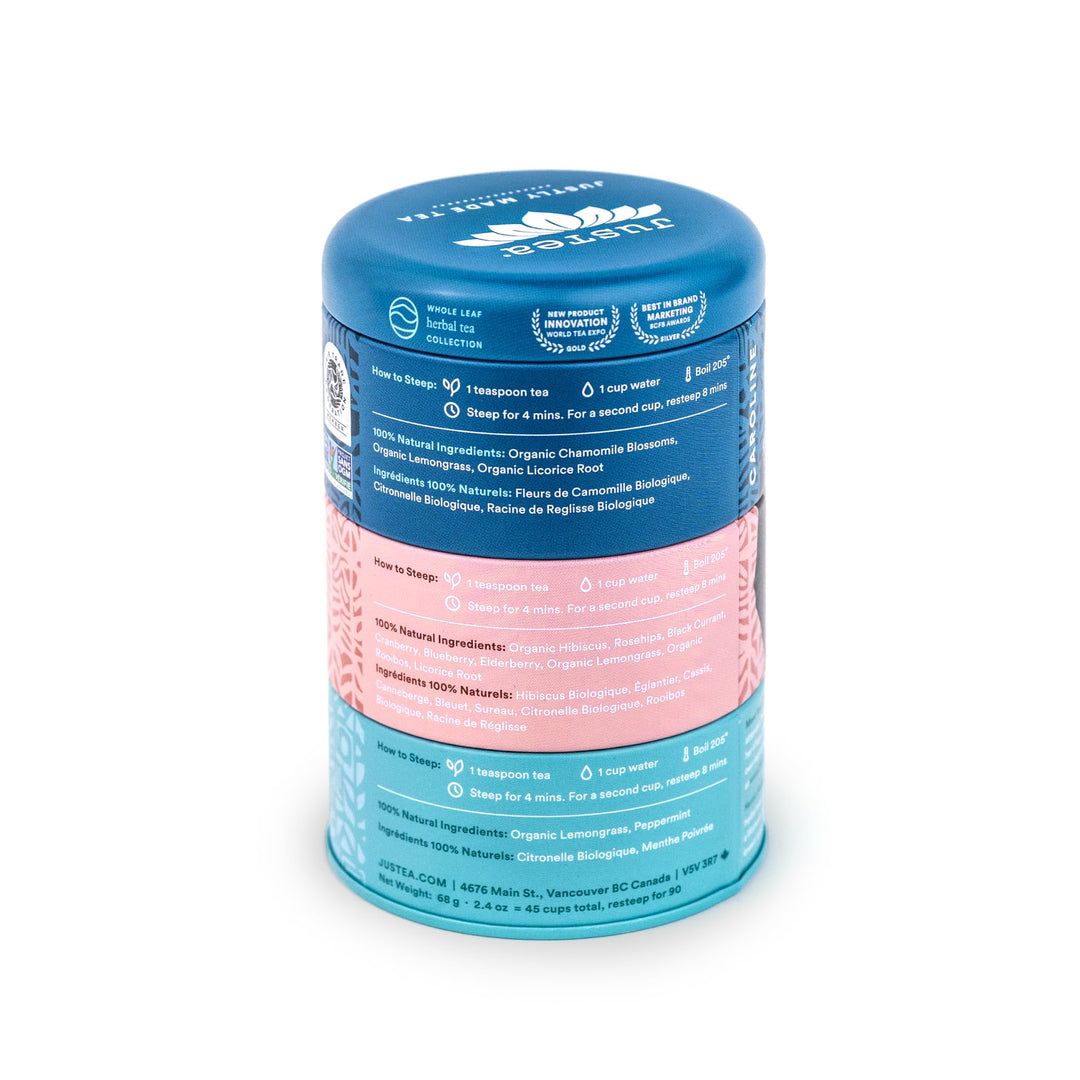 JusTea – Herbal Tea Trio – Variety Pack – Loose Leaf + Carved Spoon