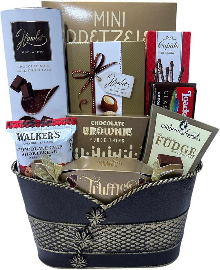 Divine Elegance Gift Basket - Savor a variety of rich, decadent flavors, from classic milk chocolates, brownies and more.
