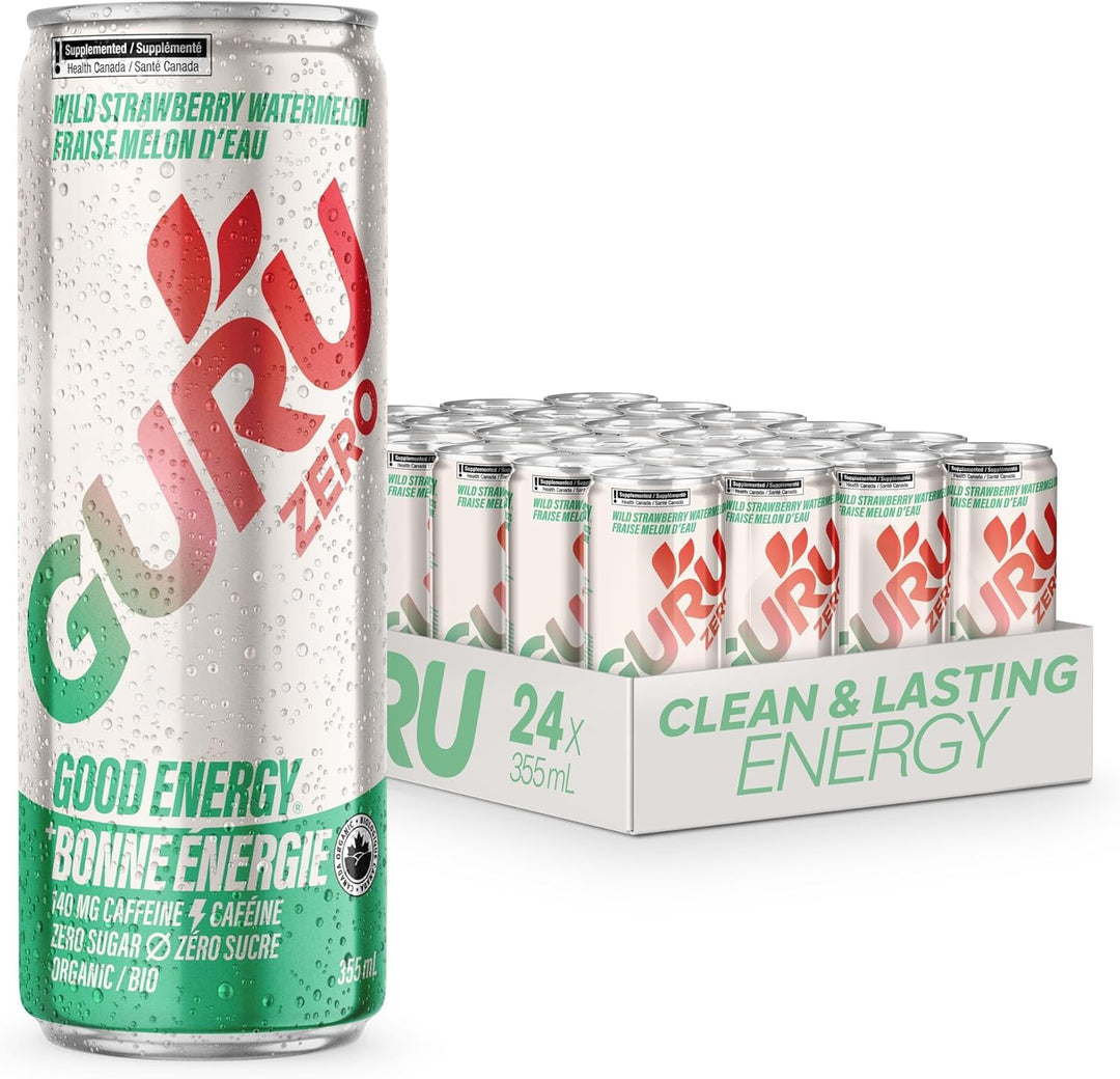 GURU – Zero Sugar Energy Drink – Wild Strawberry Watermelon – 24 × 355 ml