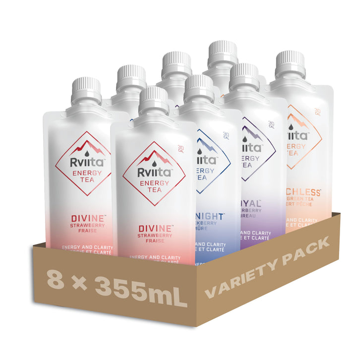 Rviita – Energy Tea – Variety Pack – 141mg Caffeine – 355ml x 8