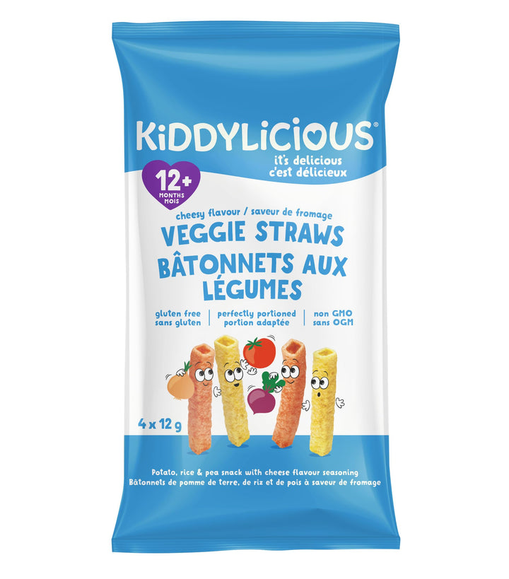 Kiddylicious Cheesy Straws - Crunchy Snack for Toddlers 12+ Months - Gluten Free, Vegan - 16 Portions (4 x 12g) - Canadian Distribution - Ships Free Within Canada on Orders Above CAD $199