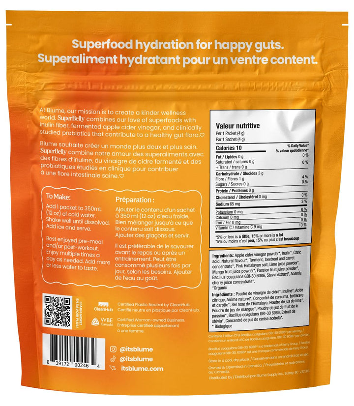 Blume - SuperBelly Sticks - Mango Passion Fruit - ACV - Sugar-Free - 15 Pack