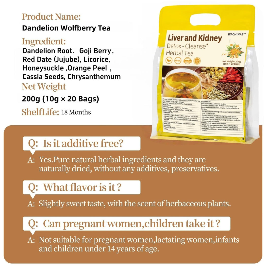 Premium Dandelion Root Tea – Detox Herbal Blend – Original – 20 Tea Bags – With goji licorice chrysanthemum