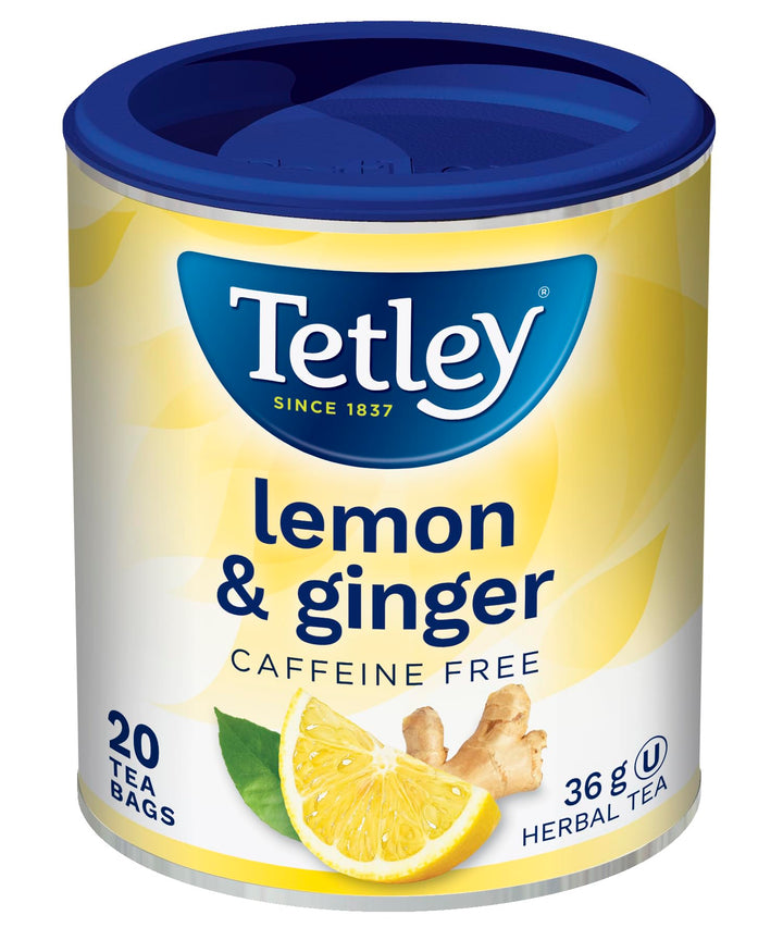 Tetley Care Lemon Ginger Herbal Tea – 20 Tea Bags per Box, Pack of 6 (36g each) - Canadian Distribution - Ships Free Within Canada on Orders Above CAD $199