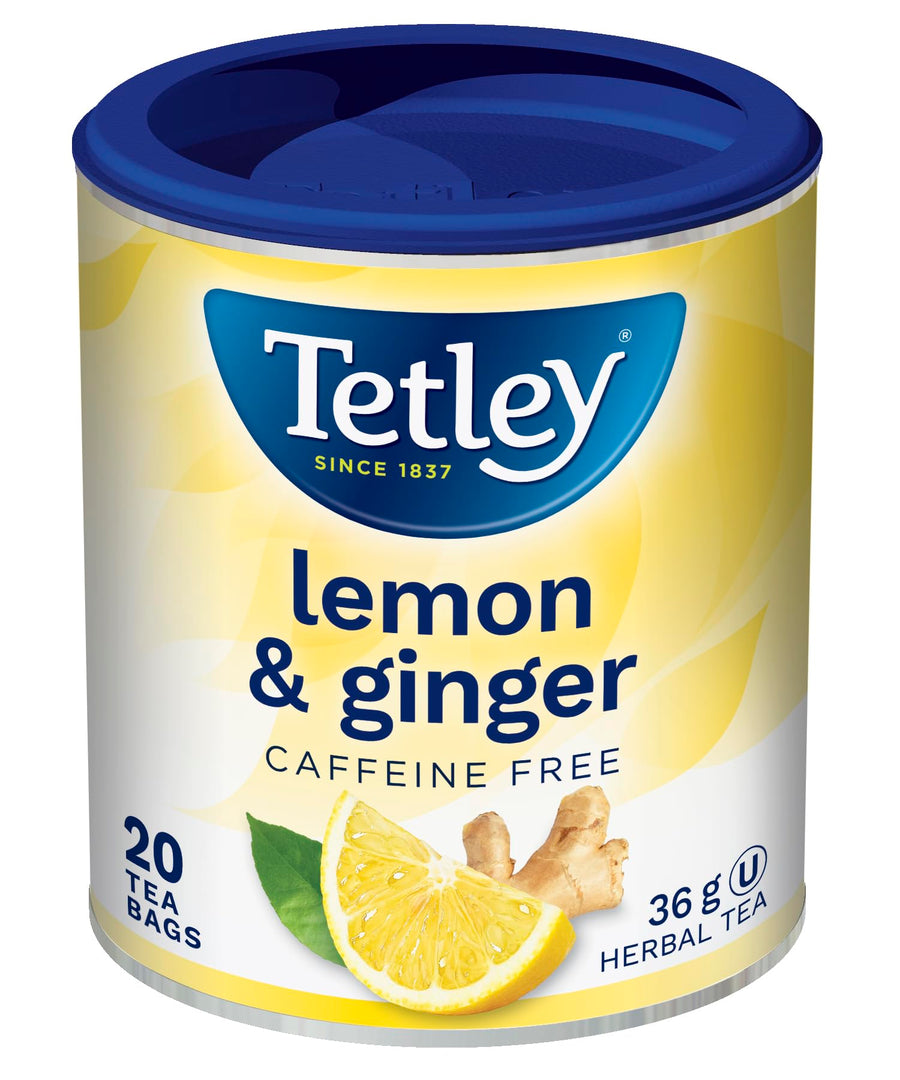 Tetley Care Lemon Ginger Herbal Tea – 20 Tea Bags per Box, Pack of 6 (36g each) - Canadian Distribution - Ships Free Within Canada on Orders Above CAD $199
