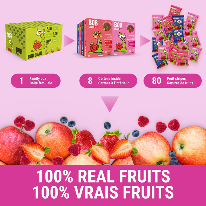Bob Snail – Fruit Roll Ups – Mixed Fruit – 80 Rolls / 800g – No added sugar