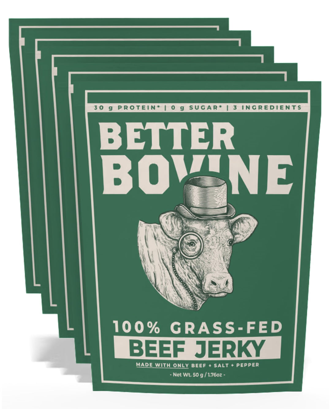 Better Bovine – Grass-Fed Extra Lean Beef Jerky – Salt & Pepper – 5 Pack