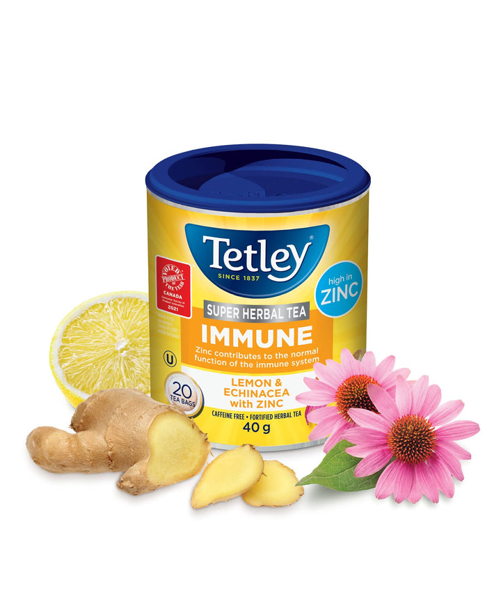 Tetley Super Herbal Tea Lemon & Echinacea - 6 Pack (120 Tea Bags Total) - Canadian Distribution - Ships Free Within Canada on Orders Above CAD $199