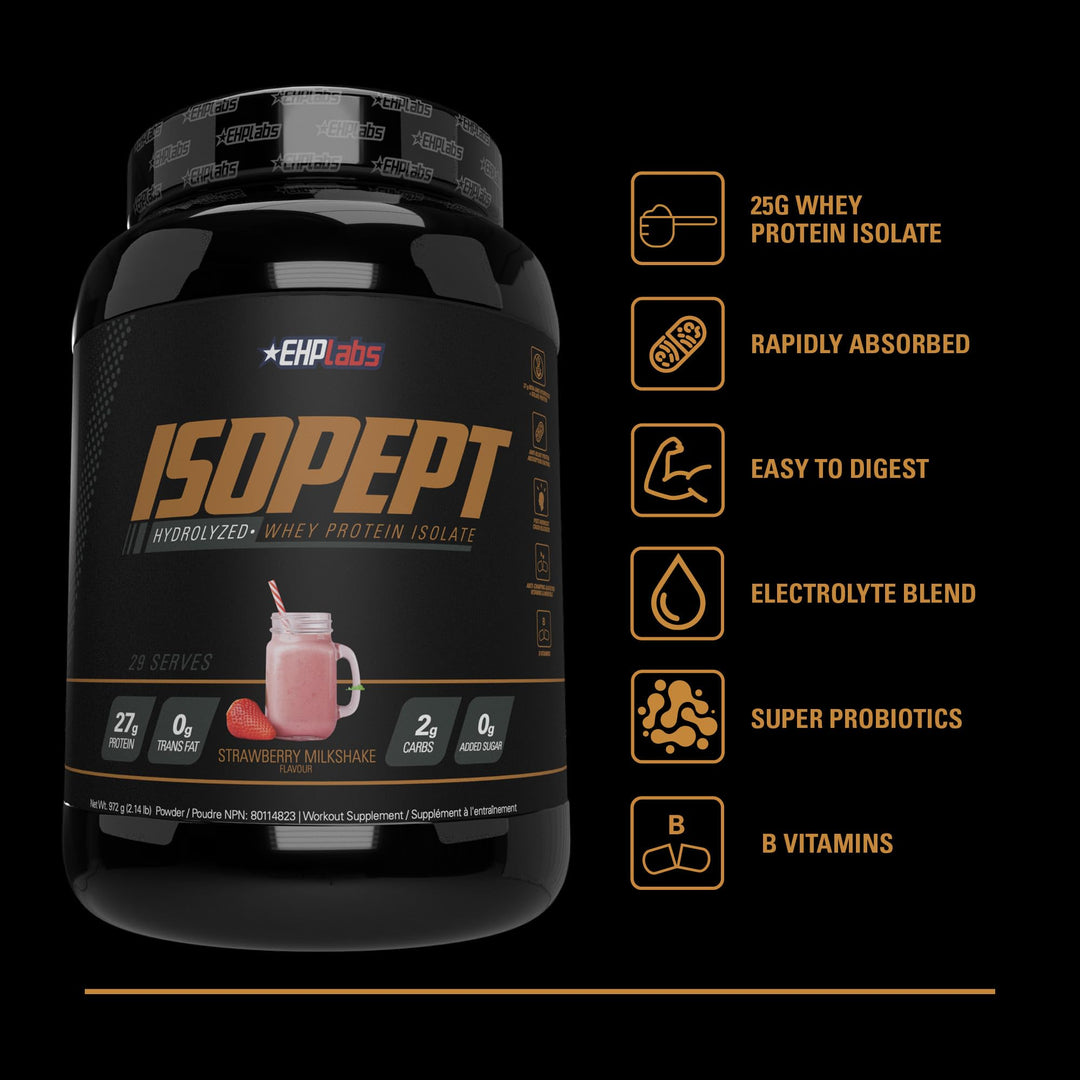 EHP Labs – IsoPept Whey Protein – Strawberry Milkshake – 27 Serves – 27g isolate