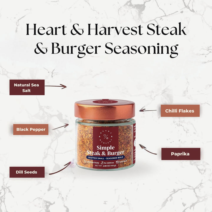 Heart and Harvest Simple Blend Steak and Burger Seasoning - Black Pepper with Garlic and Chili - Non-GMO, No Additives - 2 x 170g - Canadian Distribution - Ships Free Within Canada on Orders Above CAD $199