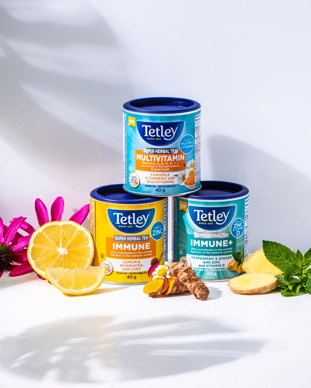 Tetley Super Herbal Tea Lemon & Echinacea - 6 Pack (120 Tea Bags Total) - Canadian Distribution - Ships Free Within Canada on Orders Above CAD $199