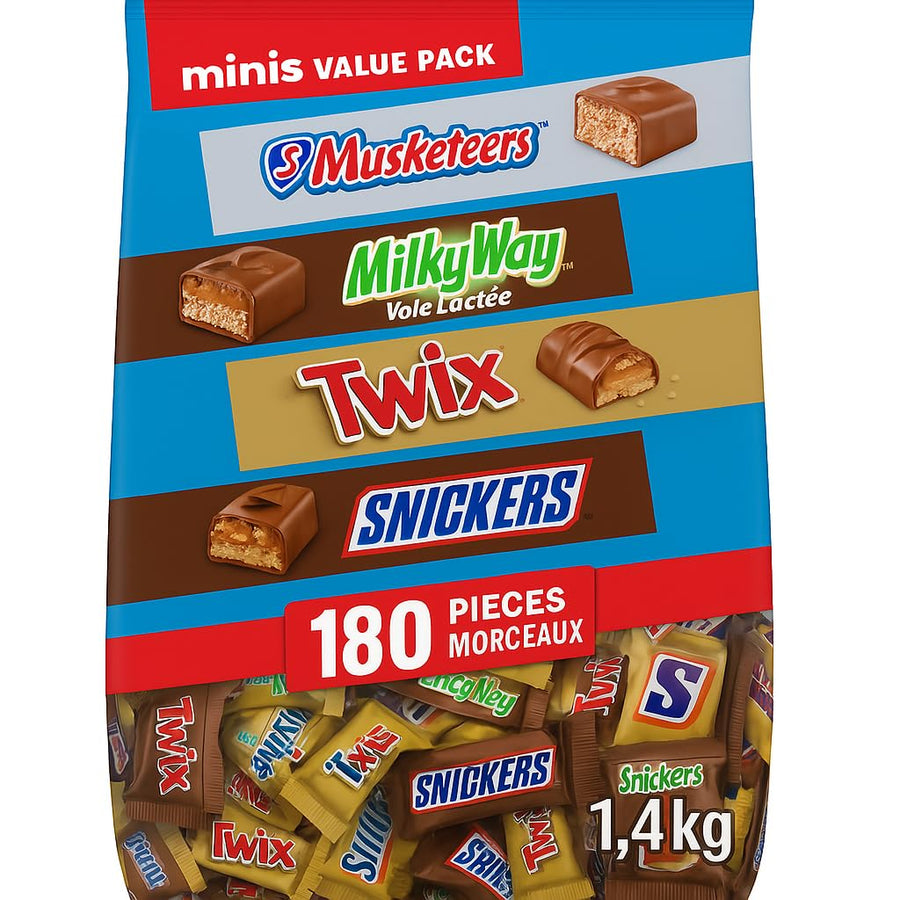 Mars – Minis Variety Pack – Snickers/Twix/Milky Way/3 Musketeers – 180 ct