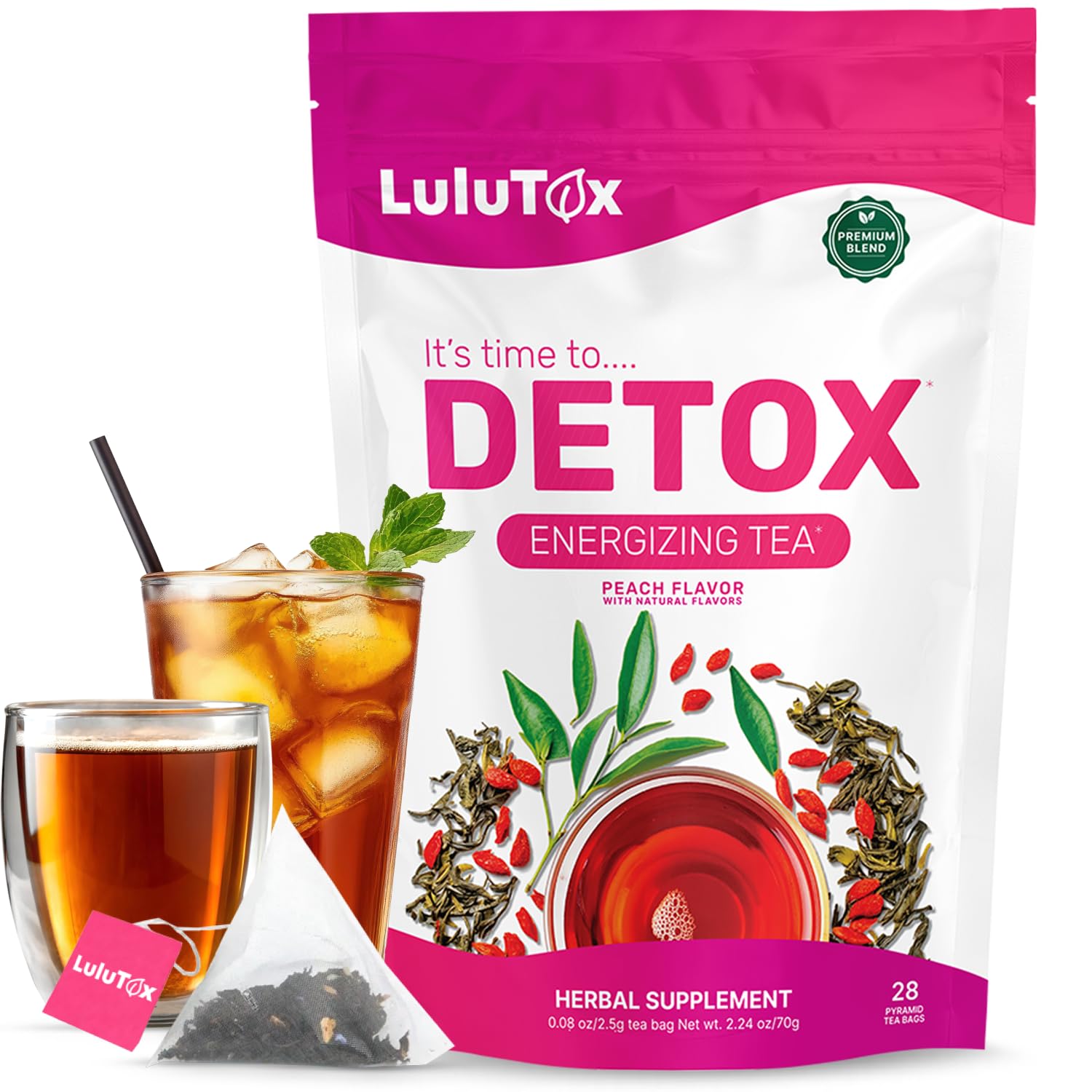 LULUTOX - Detox Tea Herbal Blend - Peach Flavor - 28 Servings