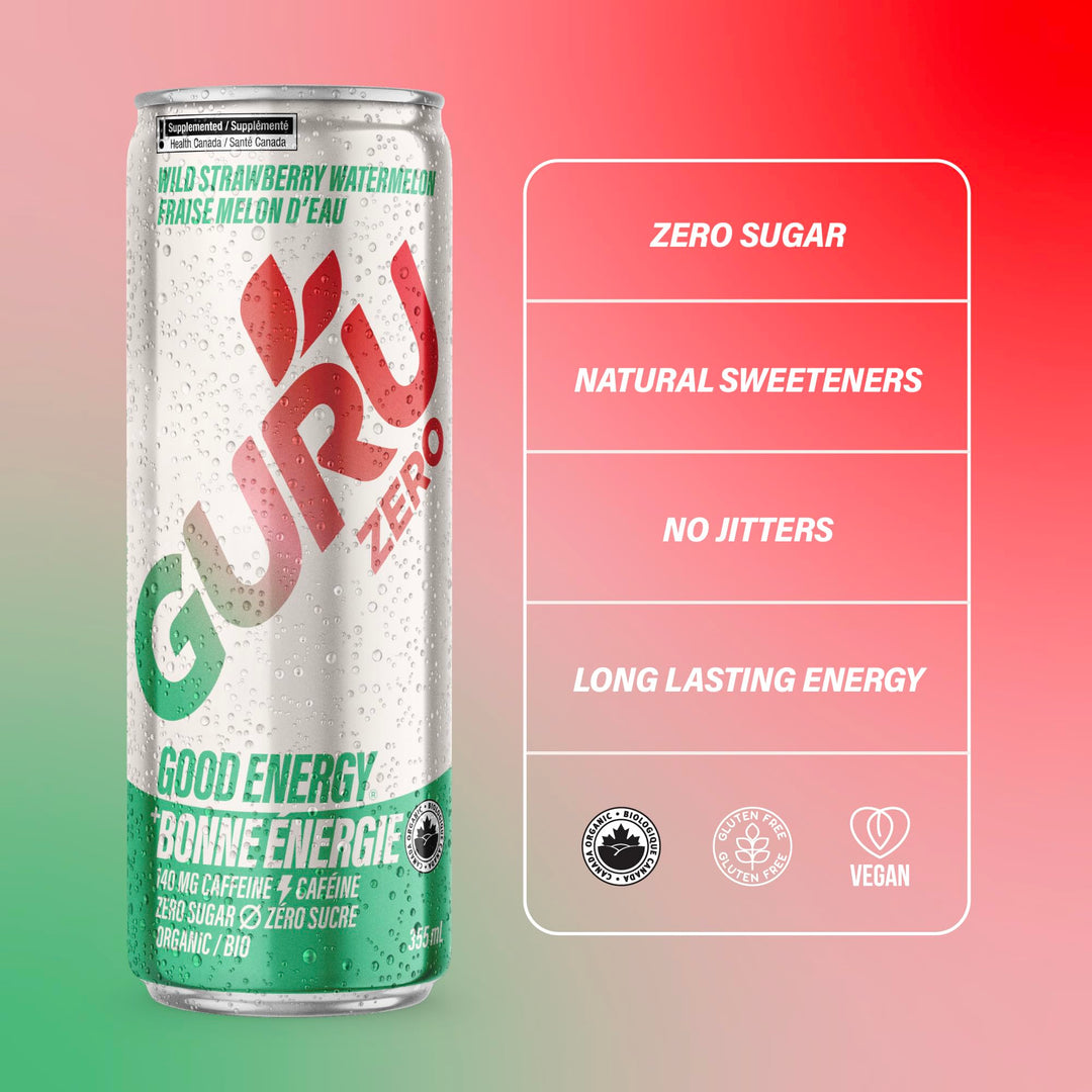 GURU – Zero Sugar Energy Drink – Wild Strawberry Watermelon – 24 × 355 ml