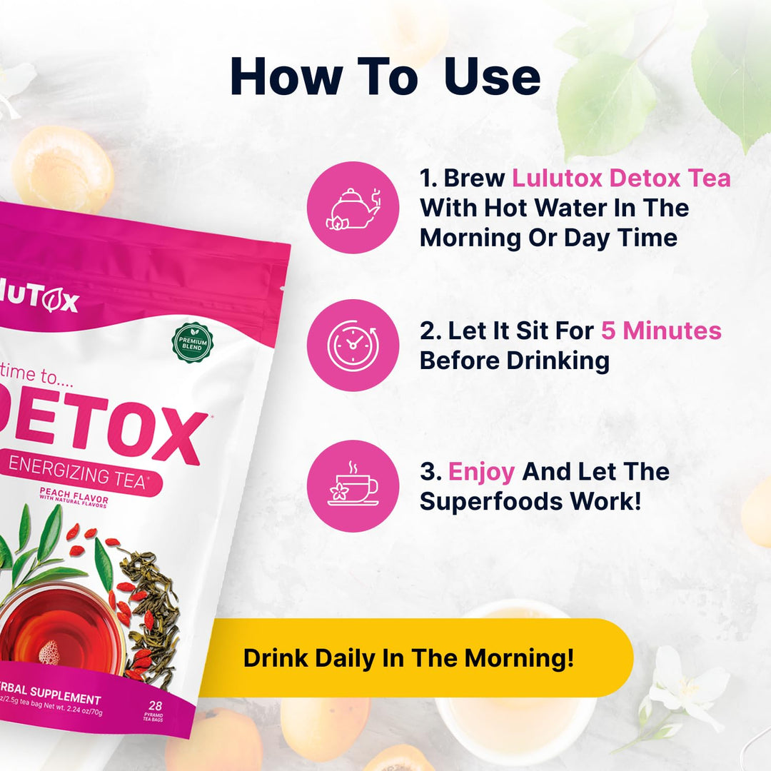 LULUTOX - Detox Tea Herbal Blend - Peach Flavor - 28 Servings - Laxative-Free